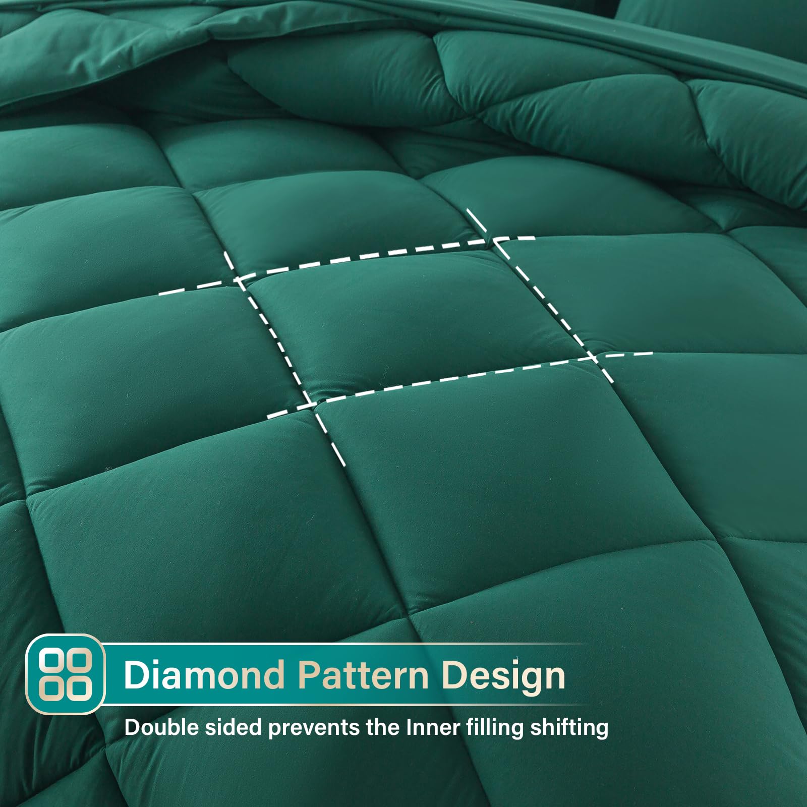 Cosybay Bed In A Bag King Comforter Sets 7Pcs All Season Solid Down Alternative Bedding Sets Dark Green With Comforter, Pillow S