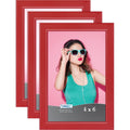 Icona Bay 4x6 Picture Frames (Red, 3 Pack), Colored Solid Wood Scandinavian Style Frames for Photo, Pizzazz Collection