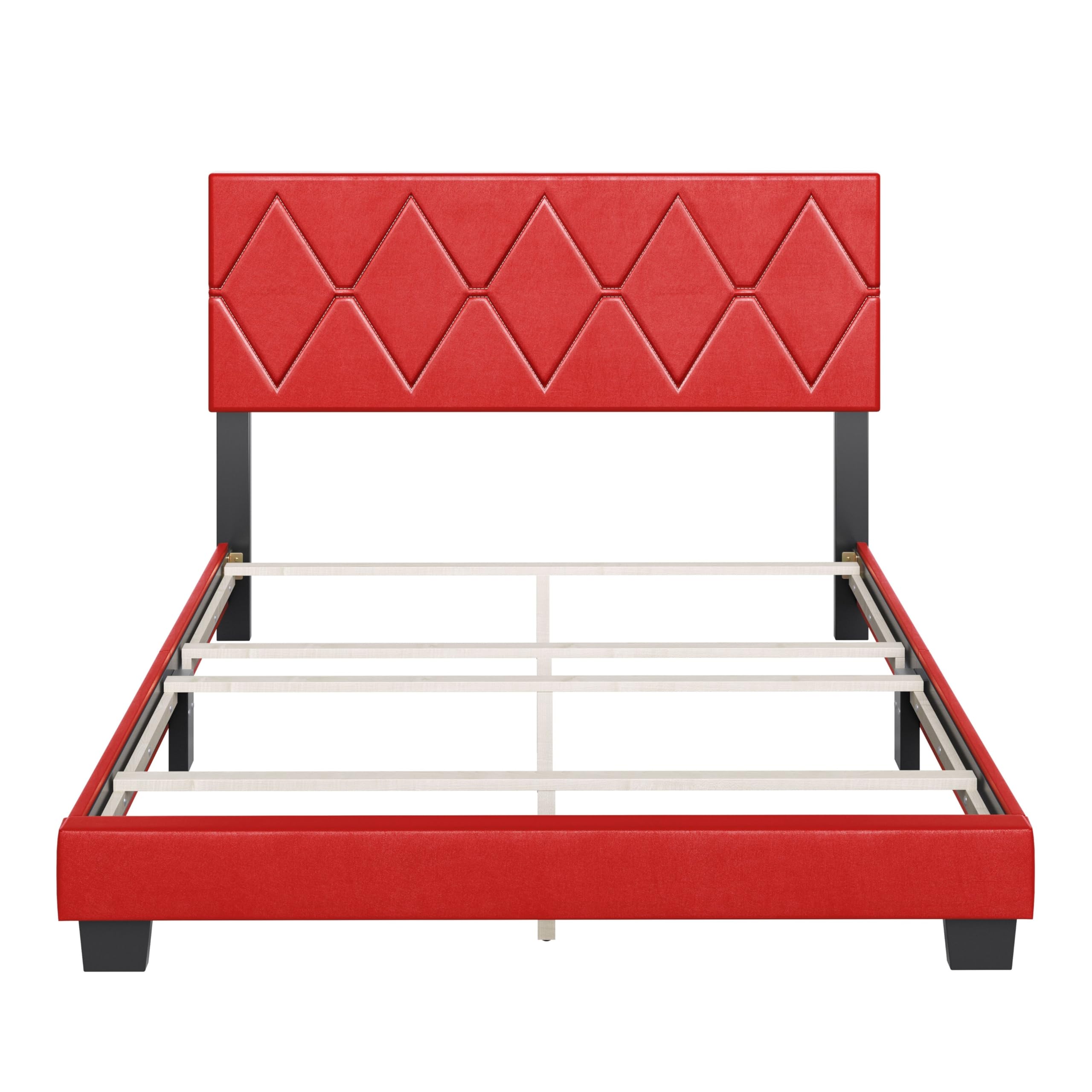 Boyd Sleep Charlat Upholstered Platform Bed with Headboard and Durable Mattress Foundation with Strong 4 Wood Slat Supports, Box Spring Required: Full, Red