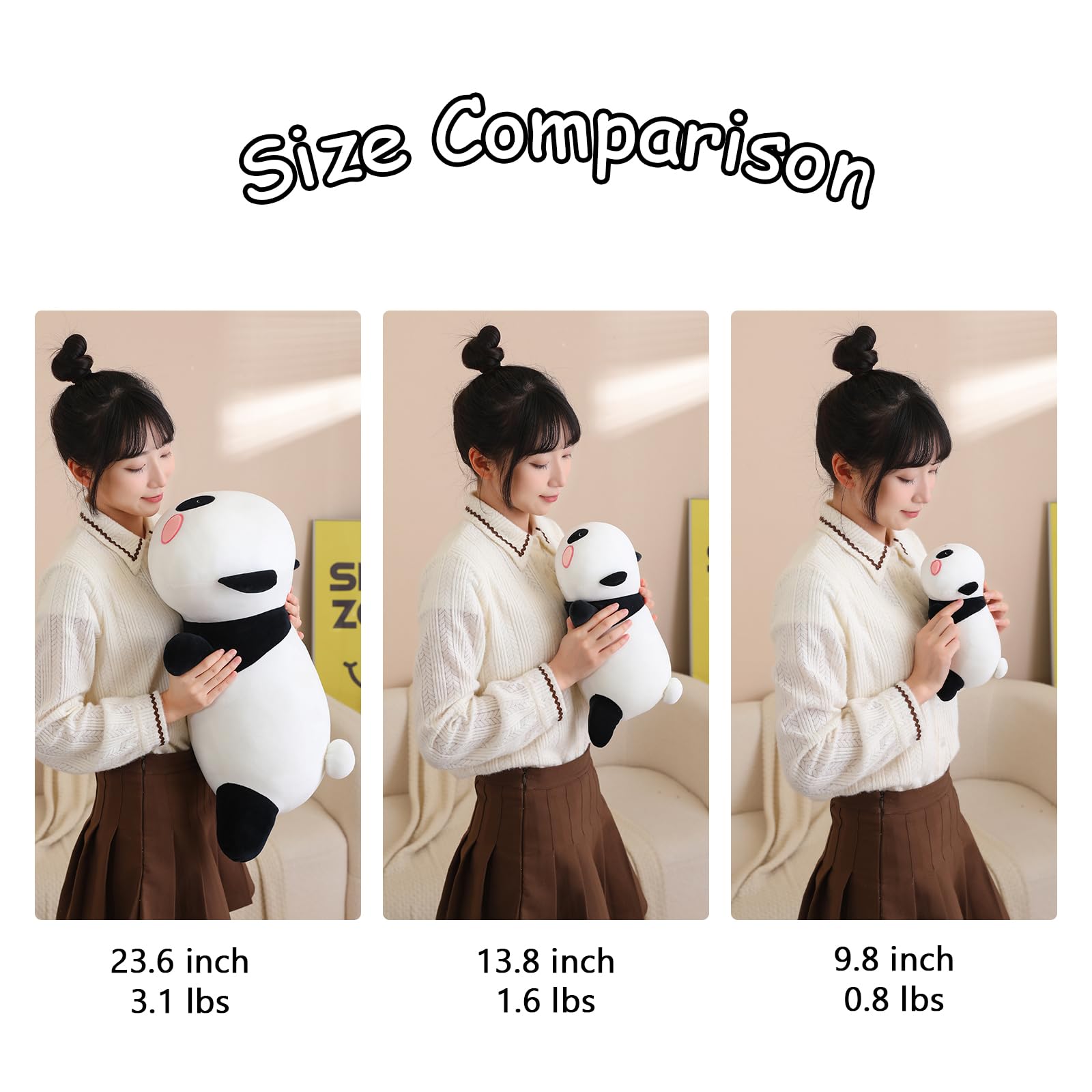 Sqeqe Weighted Panda Plush, Weighted Panda Stuffed Animal For Anxiety, Cute Panda Plushies Soft Panda Bear Pillow Toy Gift For K