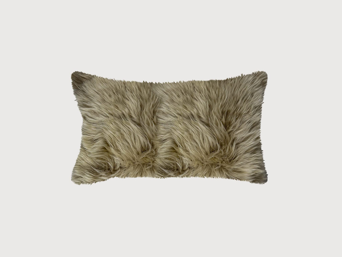 HomeRoots Sheepskin, Microsuede Backing, Zipper Closure Taupe Natural Sheepskin Lumbar Pillow