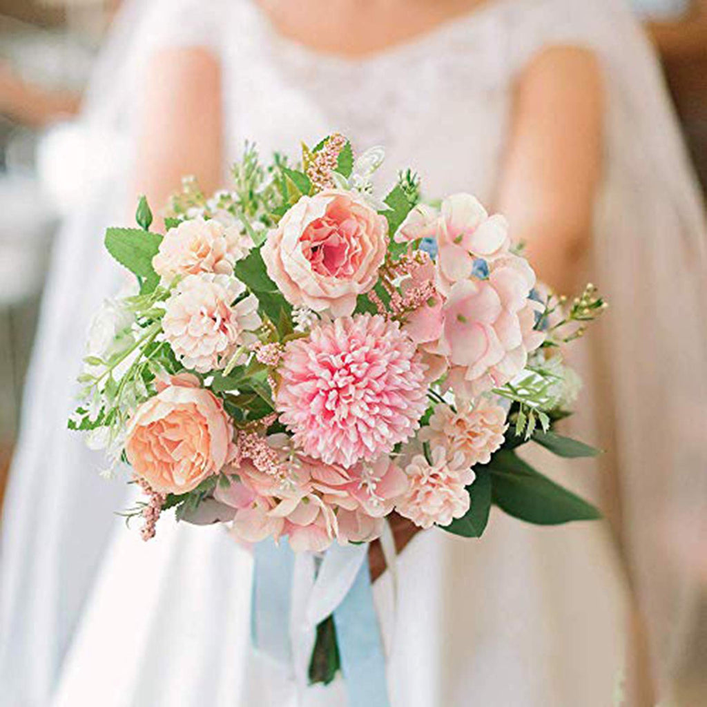 6 Pack Artificial Flowers, Fake Faux Peony Silk Hydrangea Plastic Carnations Daisy Realistic Flower Arrangements For Wedding Dec