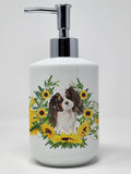 Caroline's Treasures CK2918SOAP Tricolor Cavalier Spaniel in Sunflowers Ceramic Soap Dispenser Hand Soap Dispenser Pump Bottles 