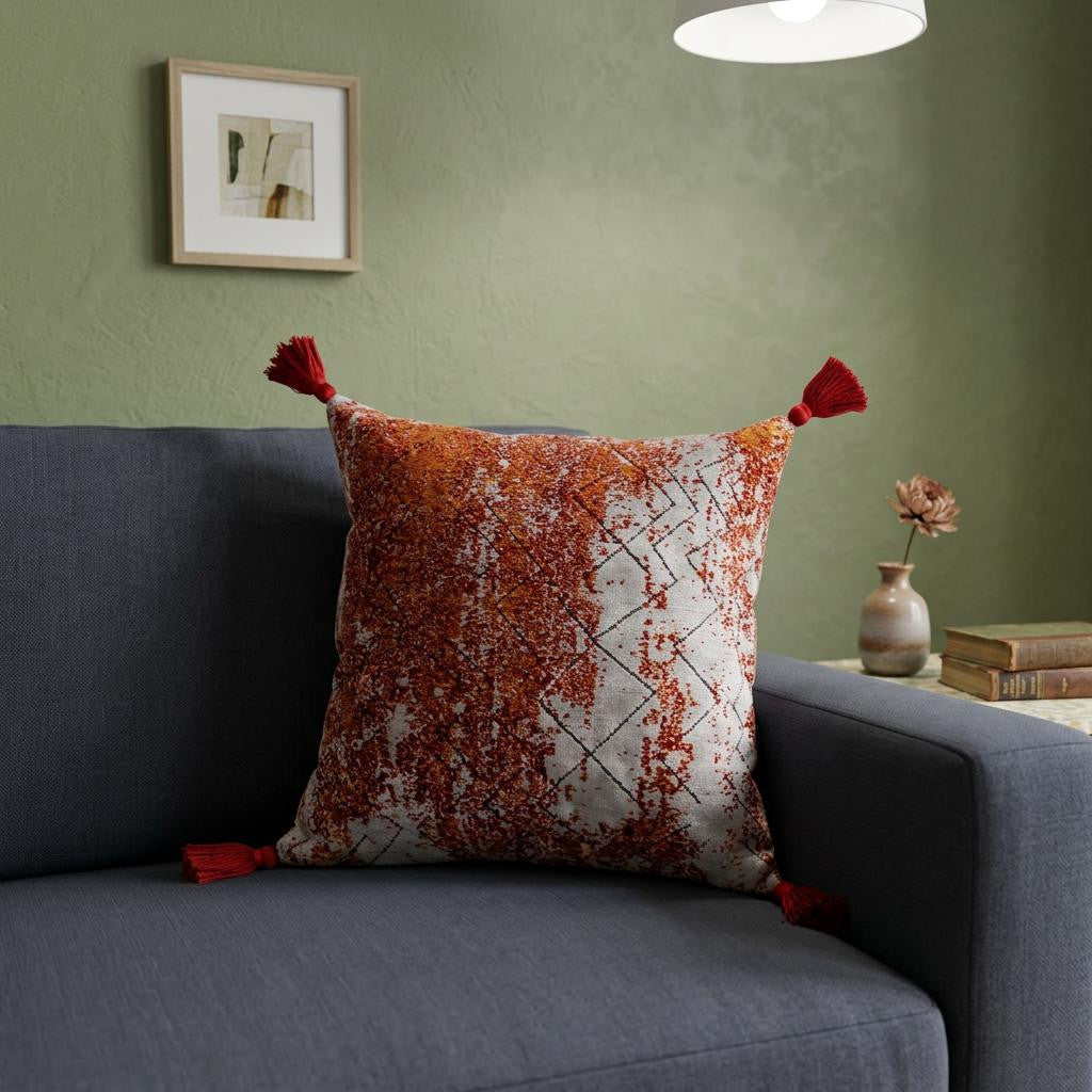 18 Red And Silver Abstract Geometric Viscose Throw Pillow Cover with Tassels