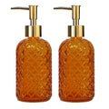 Orange Glass Soap Dispenser, 13.5oz Bathroom Hand Dispenser, Lotion Dispenser with Gold Plastic Pump for Modern Home Decor, Kitc