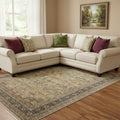 9 X 12 Brown Beige And Green Floral Medallion Washable Area Rug