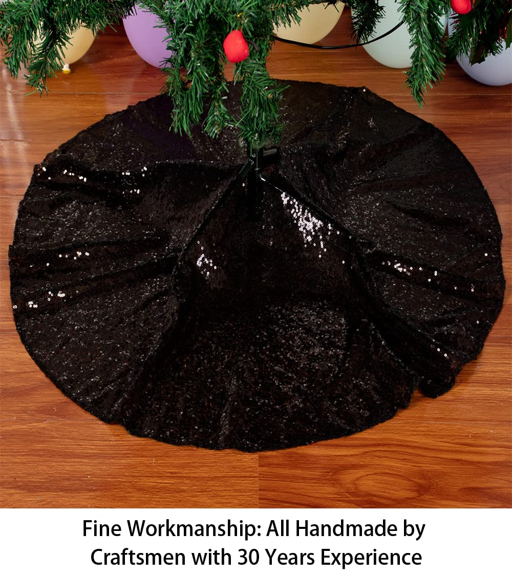 Shinybeauty Tree Skirt-Sequin Tree Skirt Christmas Tree Skirt Cross Stitch Kits Tree Skirt Glitter -0913S (48Inch, Black)