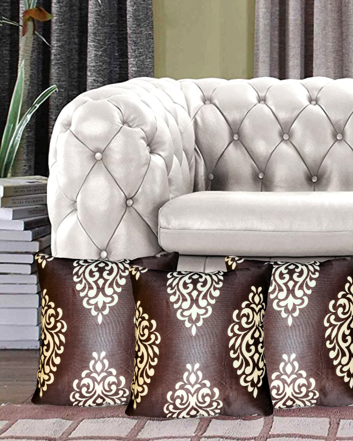 Kanushi Industries Cotton Decorative Reversible Cushion Covers (Brown, 16X16 Inches) Set Of 3