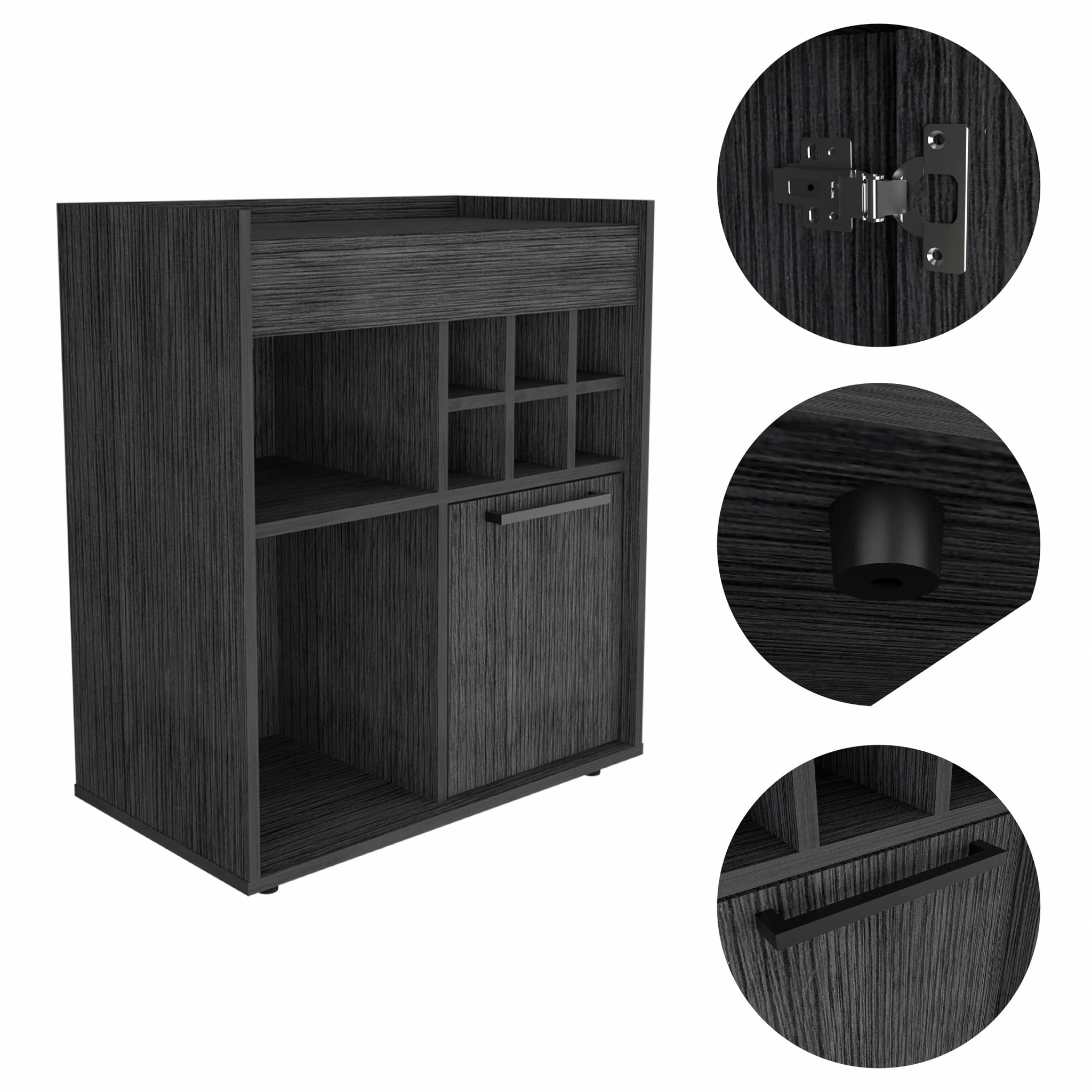 HomeRoots Particle Board Smokey Oak Bar Cabinet with One Door Panel