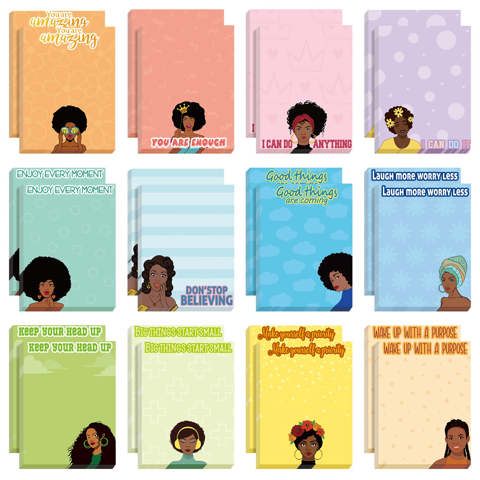 Sinmoe 24 Pcs Black Girl Inspirational Sticky Notes 3 x 4 Inch Mini Sticky Note Motivational Memo Notepads Black History Positiv