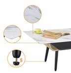 Lilola Home Landon Coffee Table with Glass White Marble Texture Top and Bent Wood Design