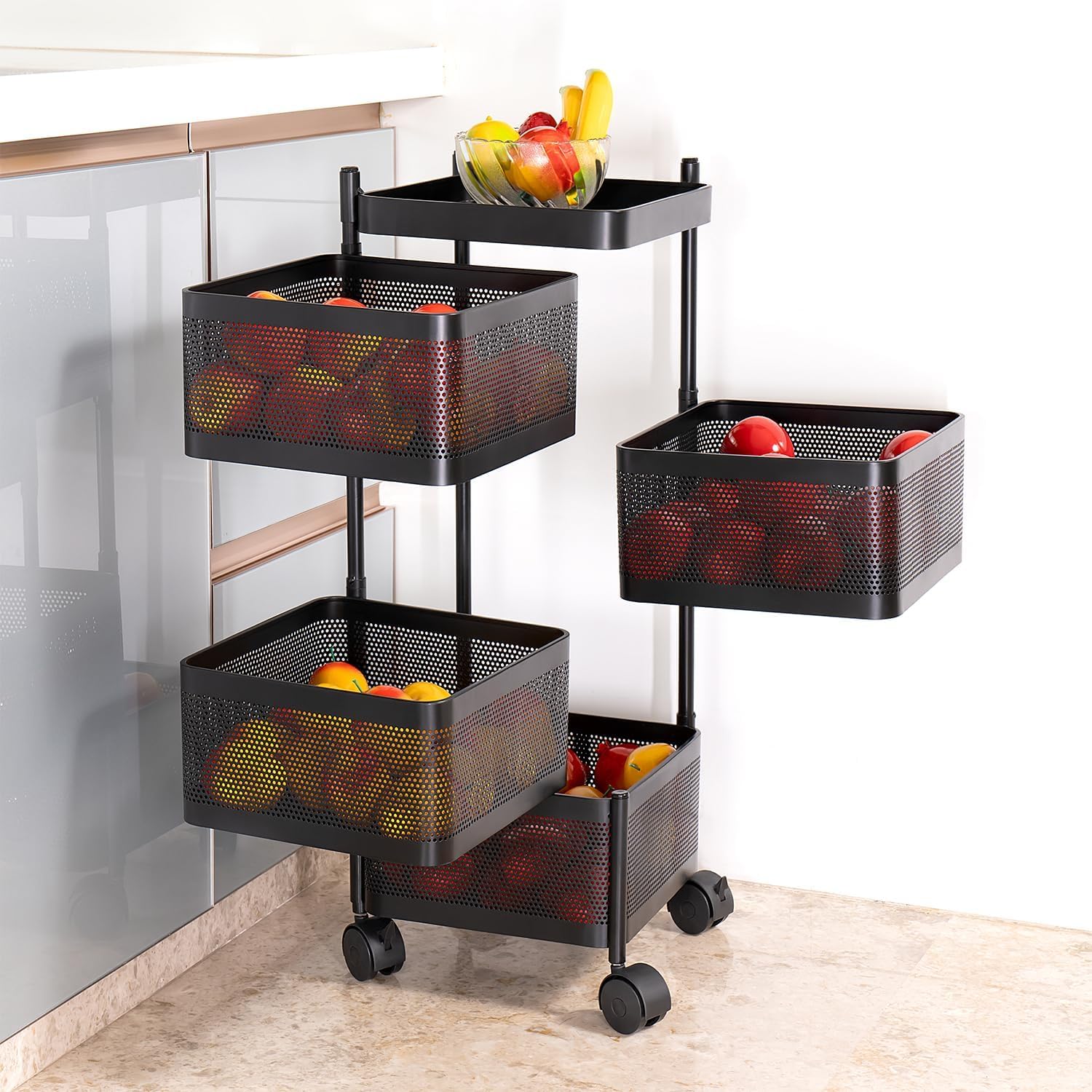 MultiPurpose Trolley Storage Organizer, Matt Black, 4 Layer