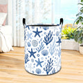 coedoaes Coastal Starfish Laundry Basket Seashell Coral Waterproof Oxford Fabric Cloth Storage Hamper, 19.7x15.7inch Nautical Oc