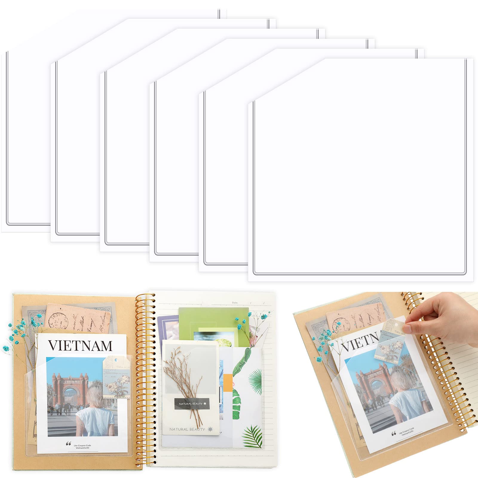 Adhesive Clear Corner Pockets 6 X 6 Inch Sticky Pocket Self Adhesive Planner Pockets, Adds Extra Storage Space To Notebooks, Fol