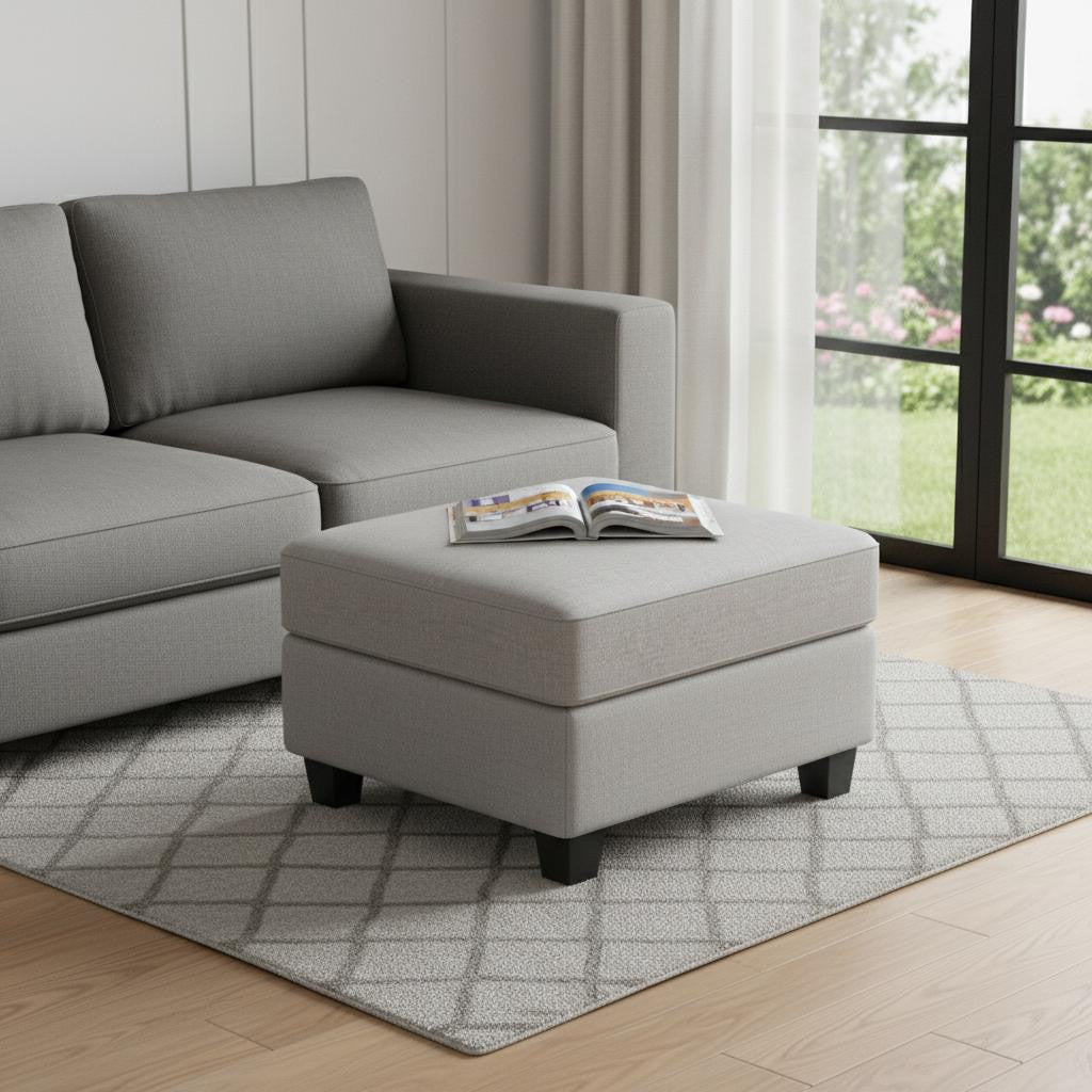 26 Light Gray and Black Chenille Storage Ottoman