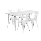 Flash Furniture Commercial Grade 31.5" x 63" Rectangular White Metal Indoor-Outdoor Table Set with 4 Stack Chairs