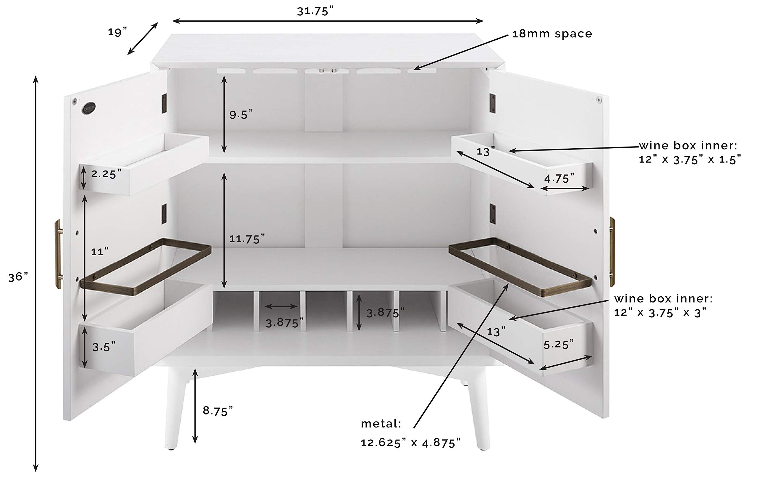 Crosley Furniture Landon Bar Cabinet With Storage Shelves And Wine Rack, White