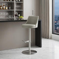 Light Gray And Silver Faux Leather And Steel Low Back Adjustable Height Swivel Bar Chair