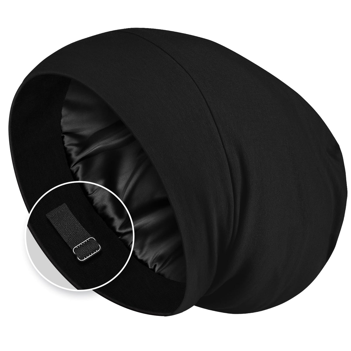 Zenssia Satin Lined Hair Bonnet for Sleeping, Sleep Cap for Women and Men with Adjustable Strap, Stay On All Night Hair Wrap, Bl