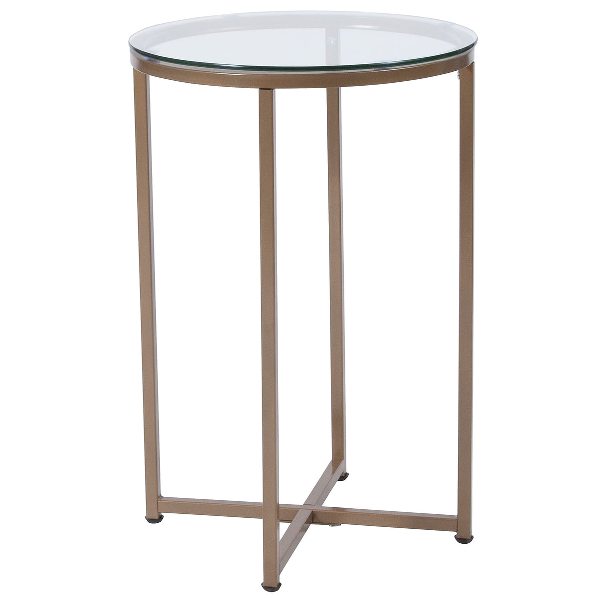 Flash Furniture Greenwich Collection End Table - Modern Clear Glass End Table - Crisscross Brushed Gold Frame