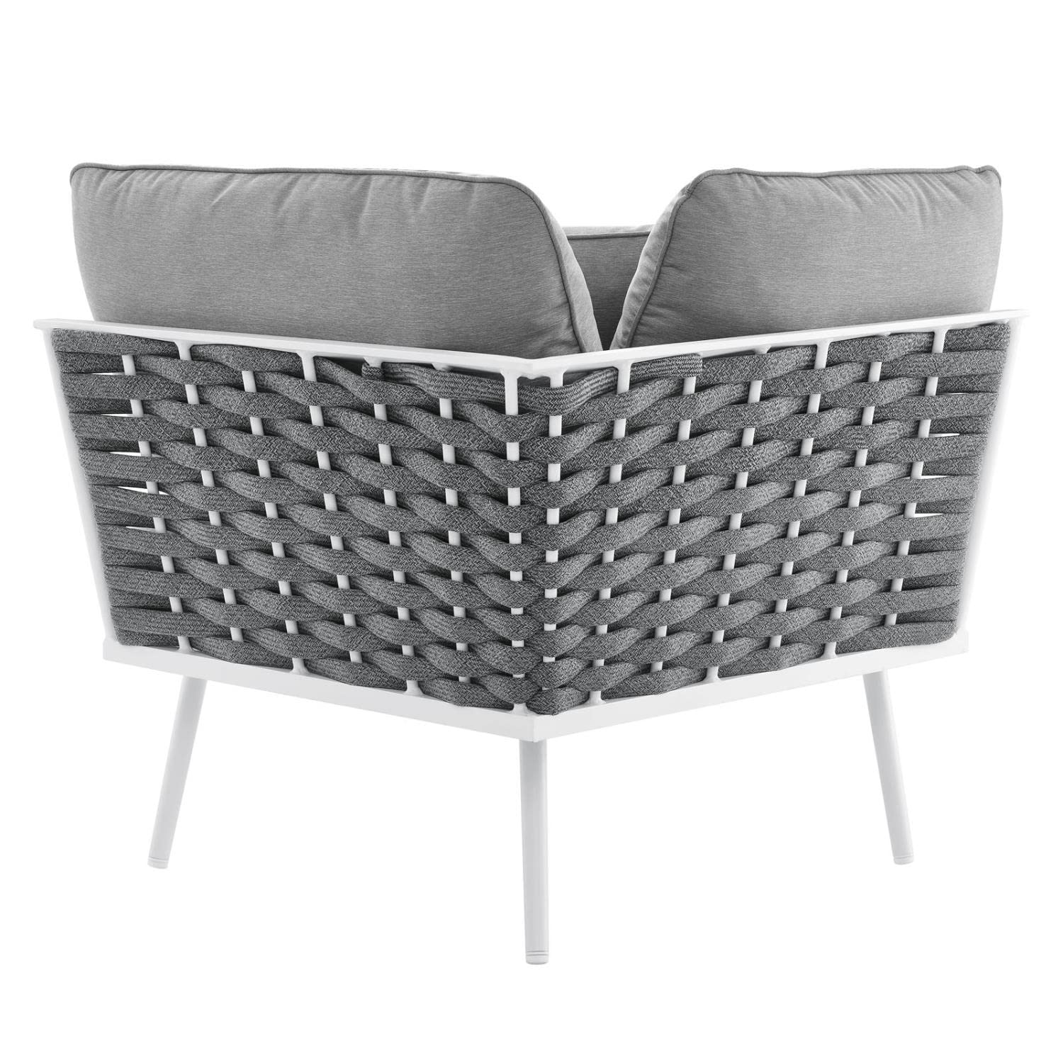 Modway Stance Outdoor Patio Woven Rope Aluminum Sectional Sofa Corner Chair in White Gray