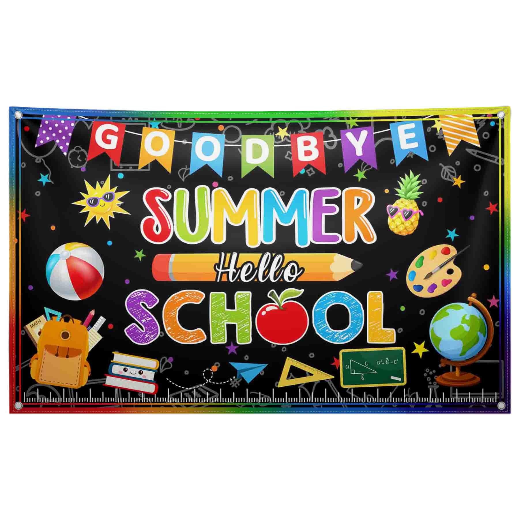 Swepuck 72X43Inch Goodbye Summer Hello School Backdrop First Day Of School Photography Background Welcome Back To Classroom Bann