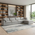 160 Inch Light Gray Linen Blend Modular Sofa With Ottoman And Storage