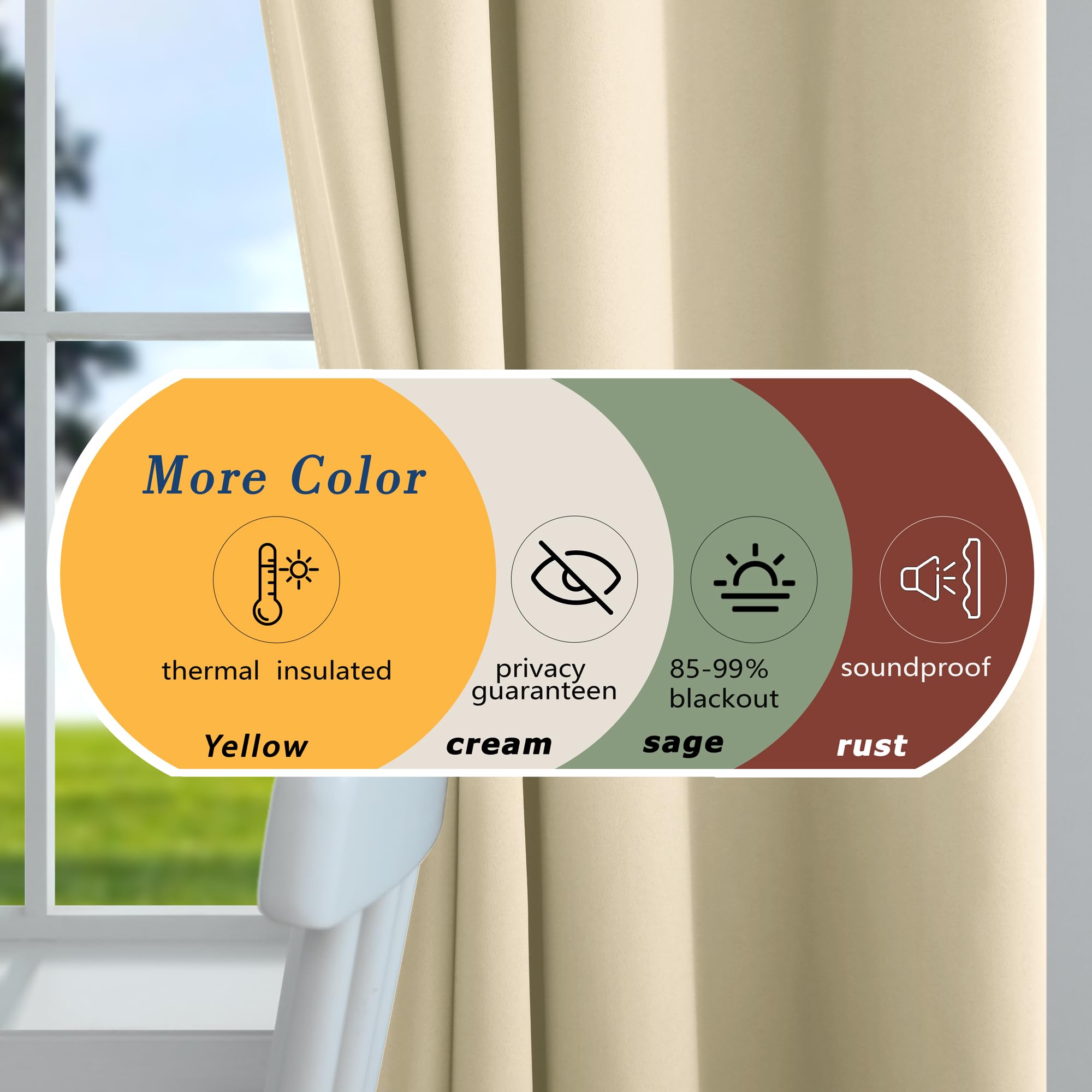 Mrs.Naturall Biscotti Beige Grommet Blackout Curtains For Bedroom 52X92 Inch Length