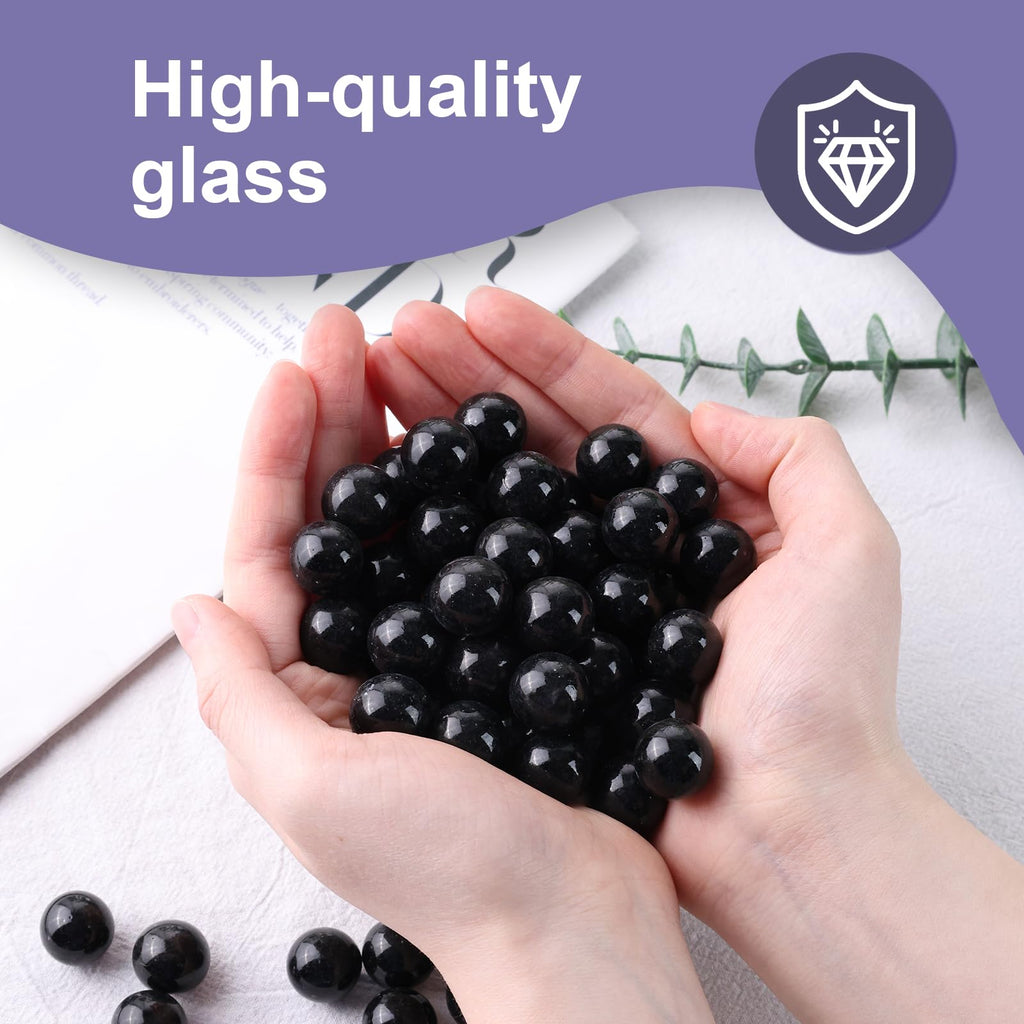 Domestar 1Lb Glass Marbles Bulk, Round Glass Marbles 0.63 Inch Vase Fillers Black Glass Beads For Marble Runs Home Decor