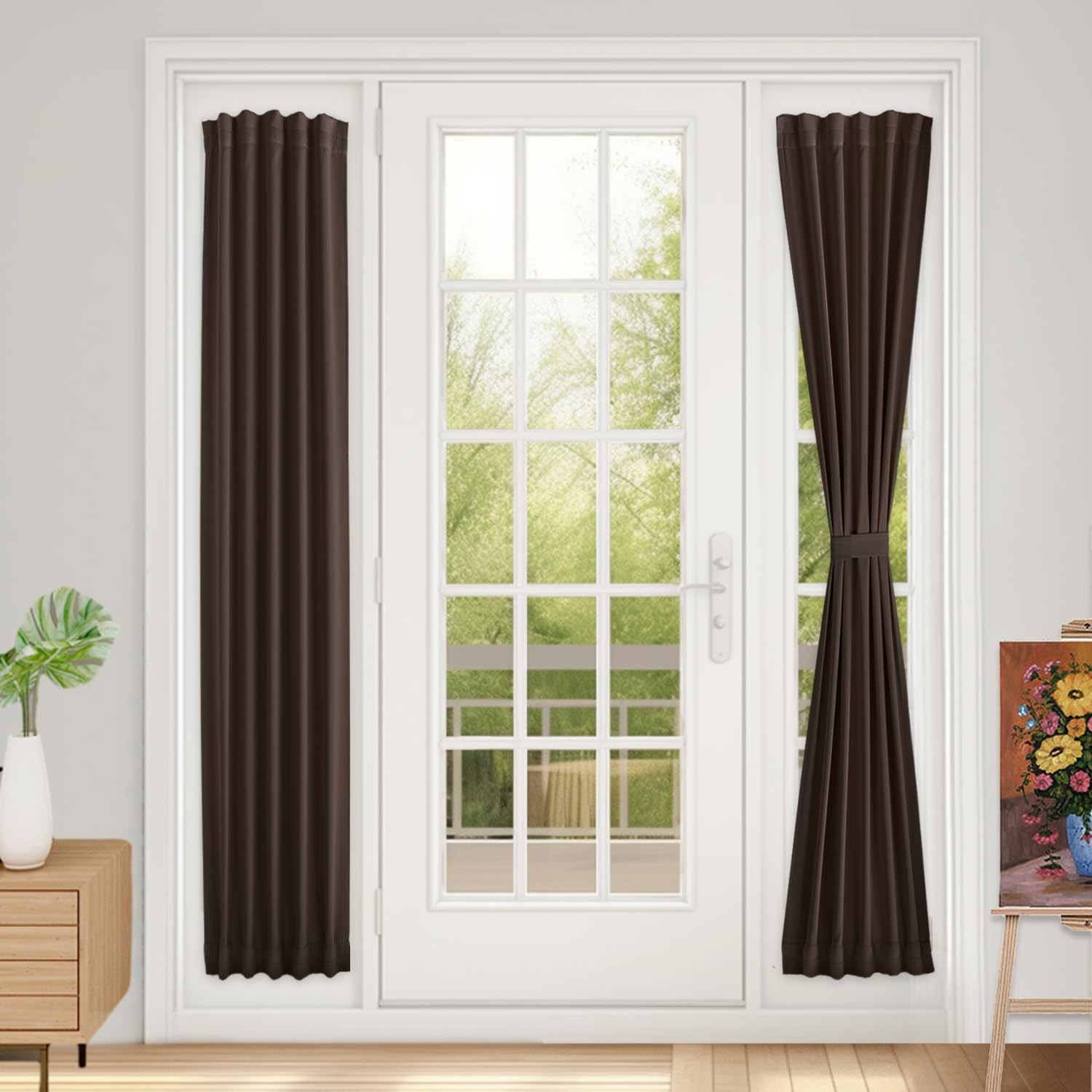 Vatge Narrow Window Curtains Privacy Door Curtain for Doorways SideLight Door Window Curtains, 1 Panel, W12 x L72, Brown