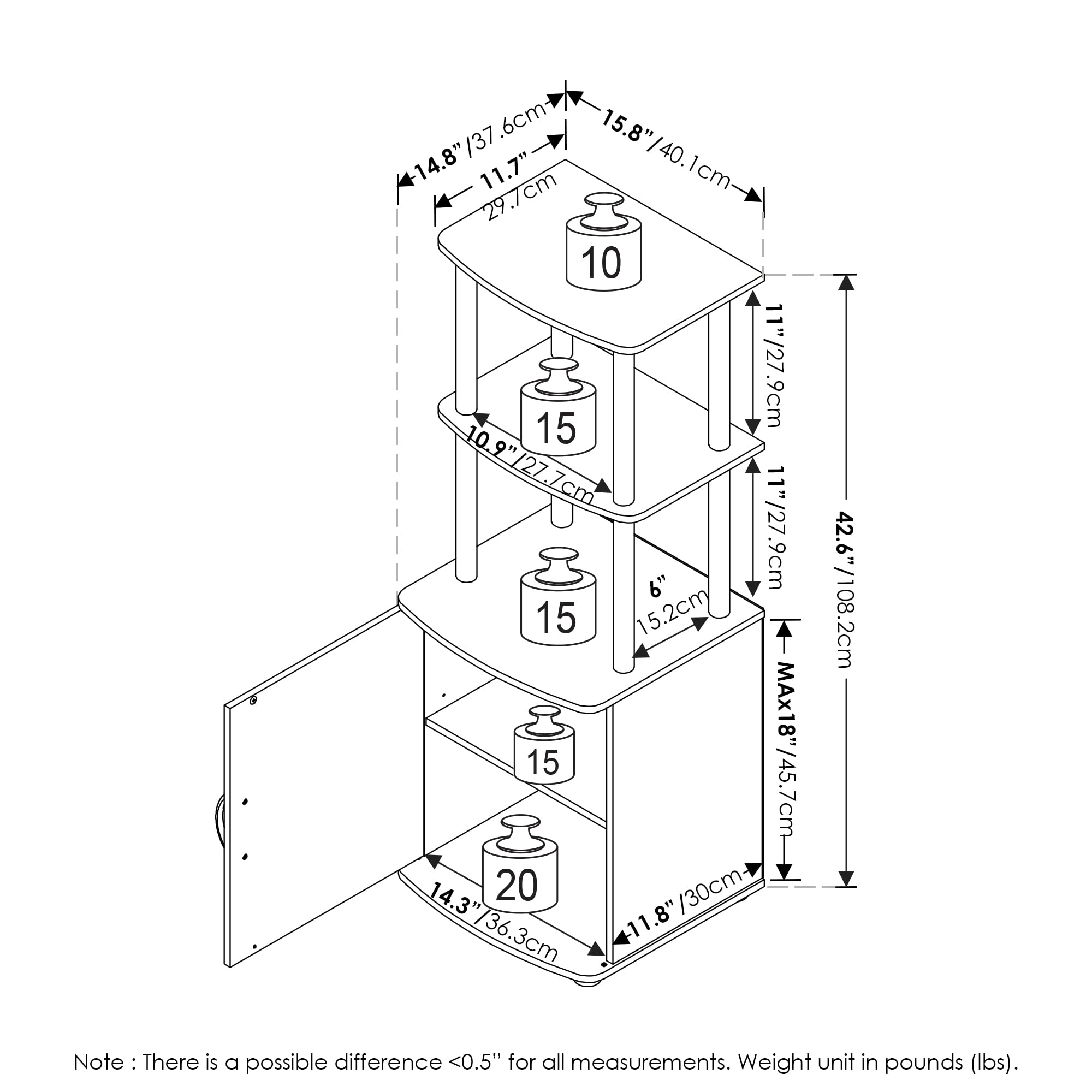 Furinno Turn-N-Tube Tall Tv Entertainment Side Table Display Rack With Storage Cabinet, 2-Tier, Blackwood/Black