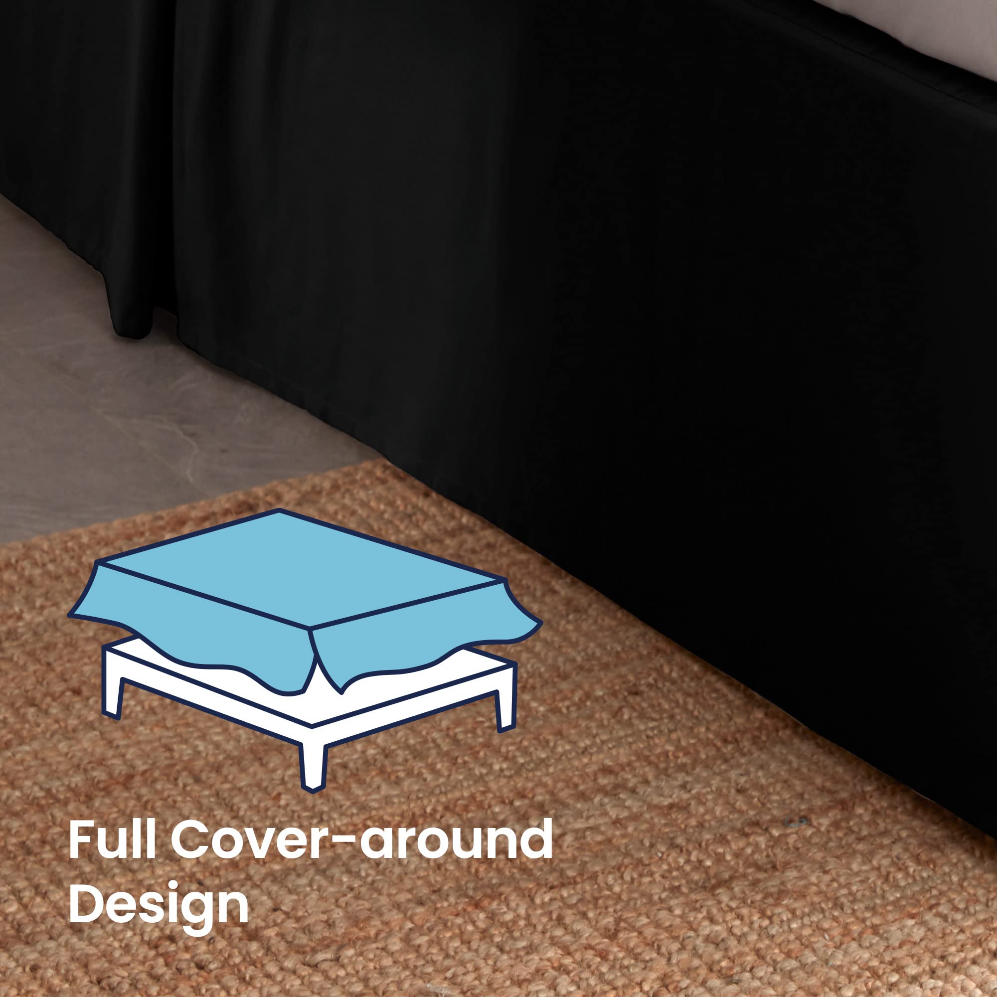 Sleep Zone Pleated Bed Skirts Twin Size, 15 Inch Tailored Drop Easy Fit Bedskirt, Anti-Static, Fade Resistant (Twin, Black)