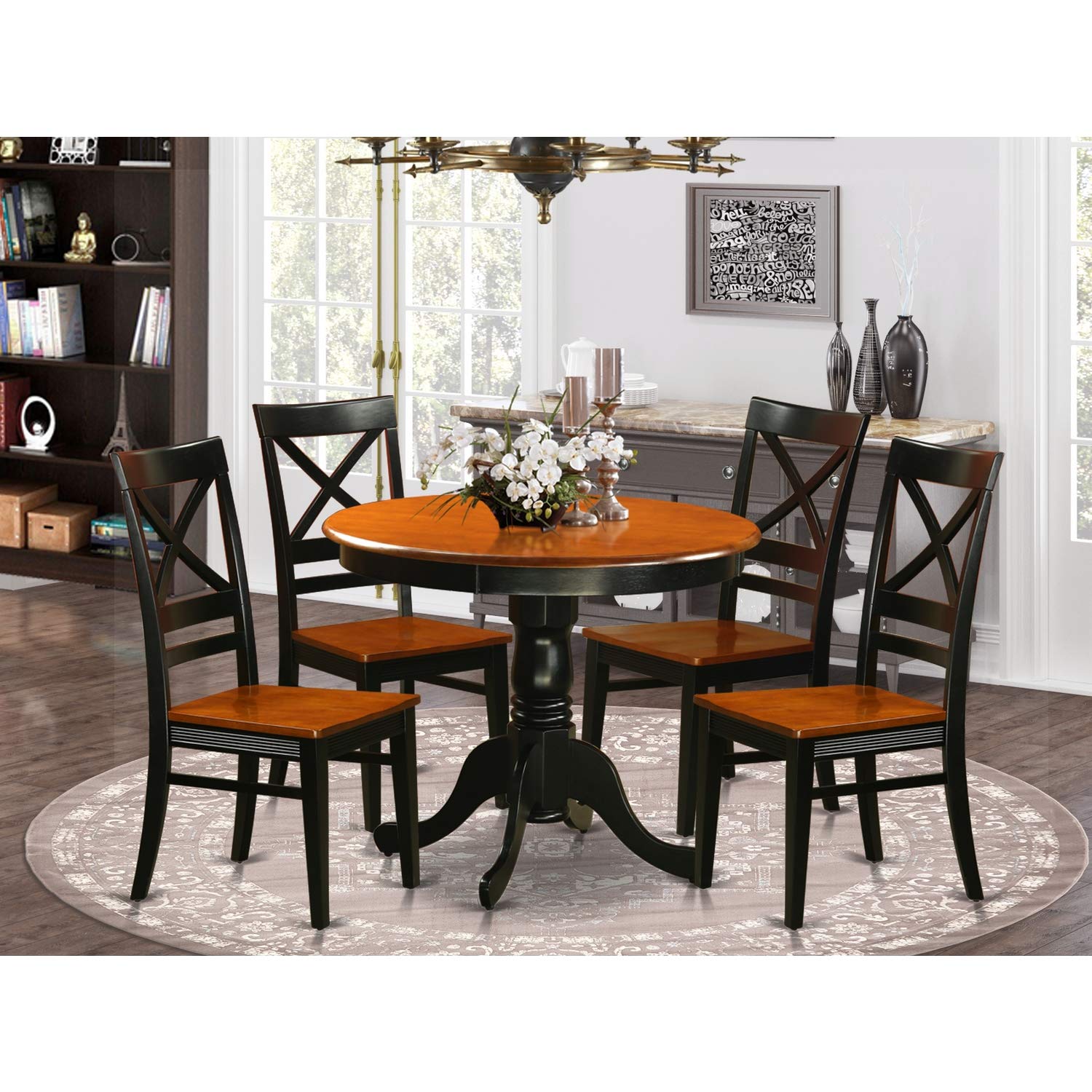 East West Furniture Anqu5-Blk-W Dining Set - 5 Pcs With 4 Wood Chairs
