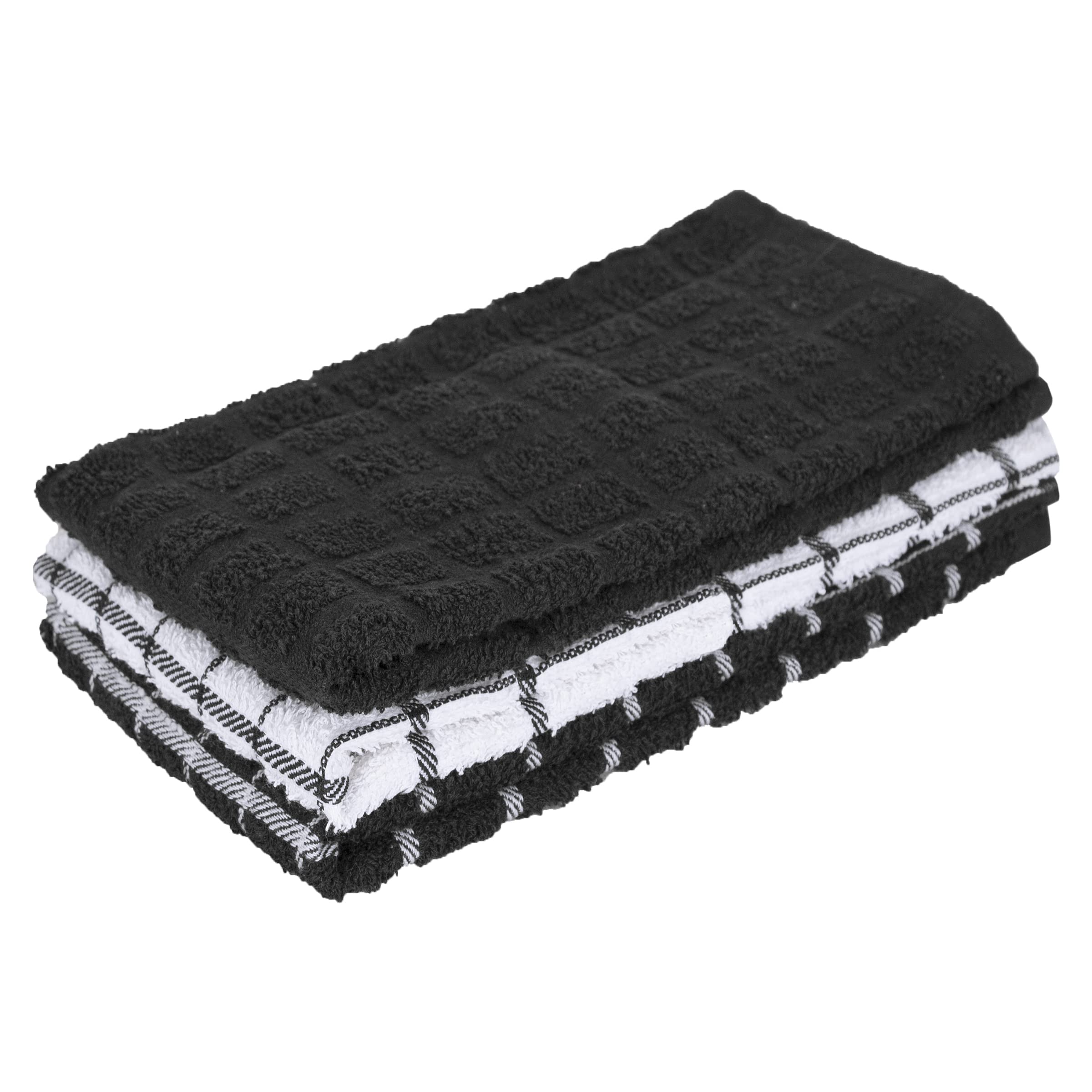 Ritz 100% Cotton Terry Kitchen Dish Towels, Highly Absorbent, 25    x 15   , 3-Pack, Black