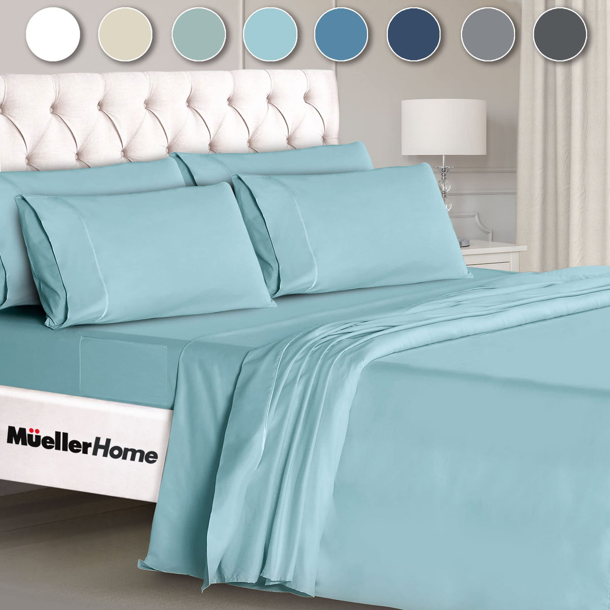 Mueller Ultratemp Bed Sheets Set, Super Soft 1800, 6 Piece California King Sheet Sets, Deep Pocket Up To 16', Transfers Heat, B