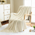 Vessia Flannel Fleece Throw Blanket For Couch, Sofa, Bed, 300Gsm Microfiber Cream Striped Chair Blanket, Super Soft Warm Cozy Li
