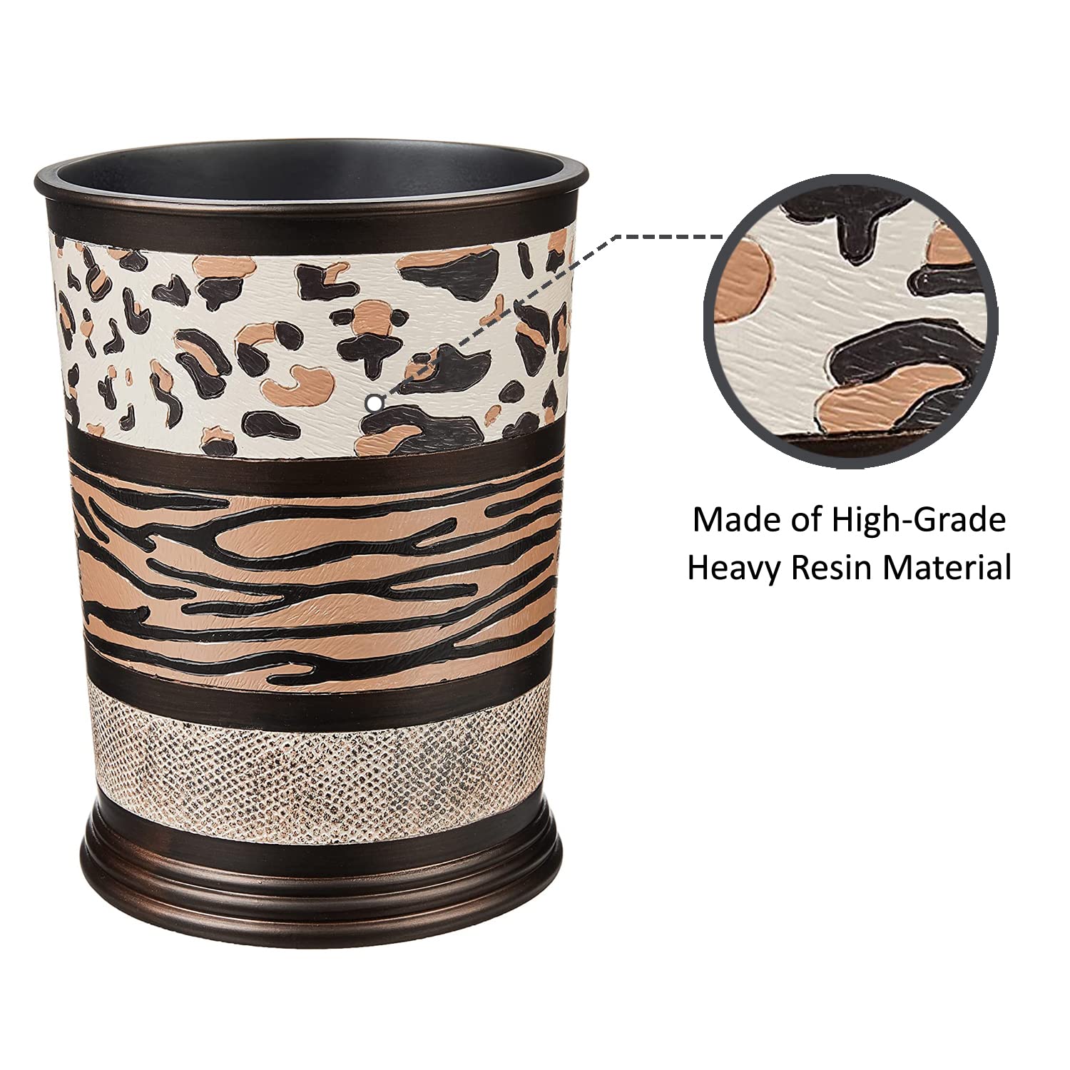 Popular Bath Jezella Collection Animal Print Trash Can, Multicolor, Resin Material, Open-Top, 9' X 6' X 9.5'