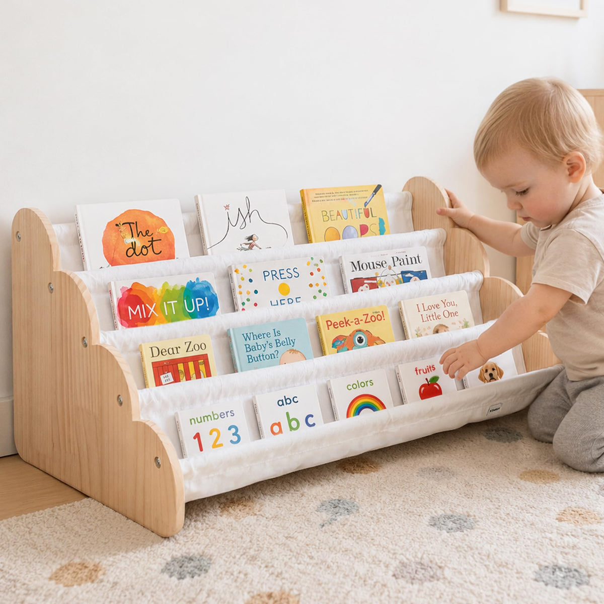 KEMBER Wooden Kids Bookshelf for Kids Rooms, 4Tier Montessori Book Shelf