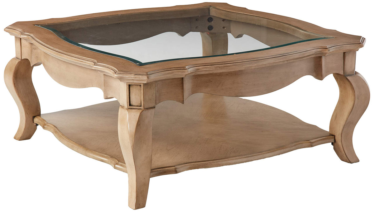 ACME Chelmsford Coffee Table - - Antique Taupe & Clear Glass