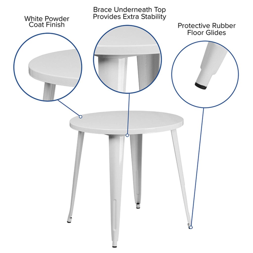 Flash Furniture Jeffrey Commercial Grade 30" Round White Metal Indoor-Outdoor Table
