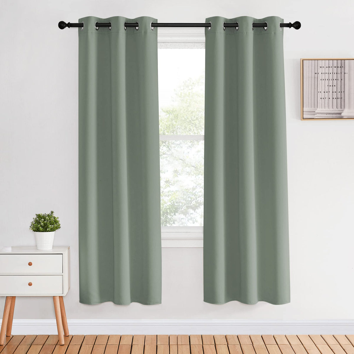 Nicetown Bedroom Curtain Panels Blackout Draperies, Greyish Green, 1 Pair, 34 By 70-Inch, Thermal Insulated Solid Grommet Blacko