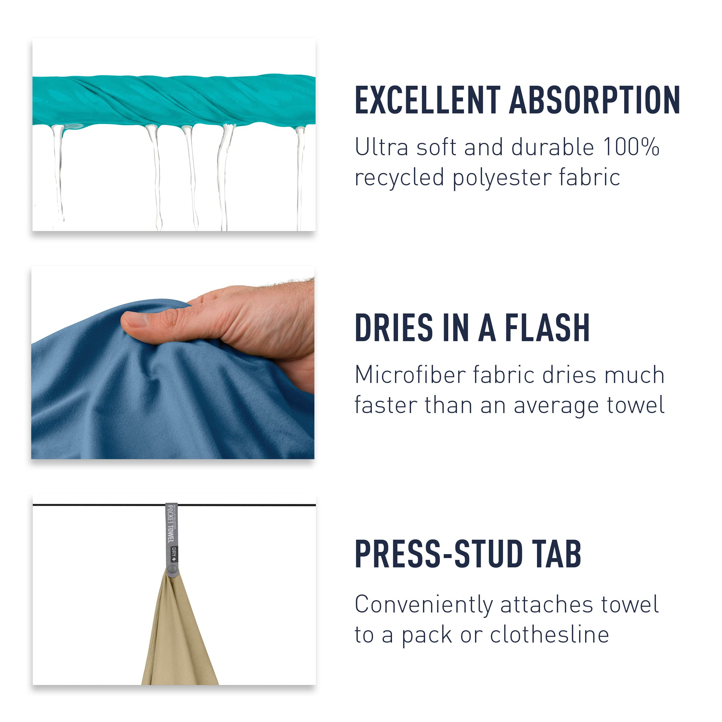 Sea To Summit Portable Pocket Towel For Camping, Gym, And Travel, Large (24 X 48 Inches), Baltic Blue