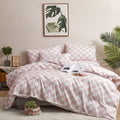 Houseri White And Pink Comforter Set Queen Plaid Baby Pink Checkerboard Comforter Bedding Sets Queen Size Girls Women Elegant Li