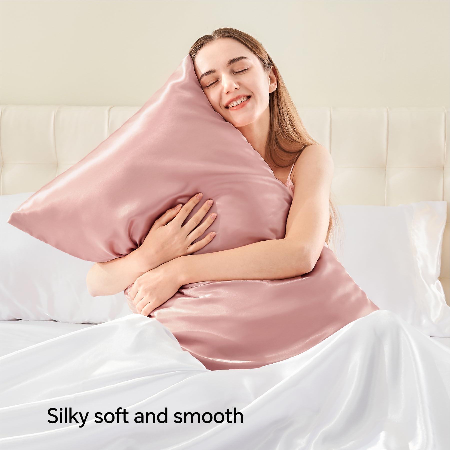 Bedelite Satin Pillowcase With Zipper 2 Pack, Rose Pink Pillow Cases Standard Size, Super Soft And Cooling Similar To Silk Pillo