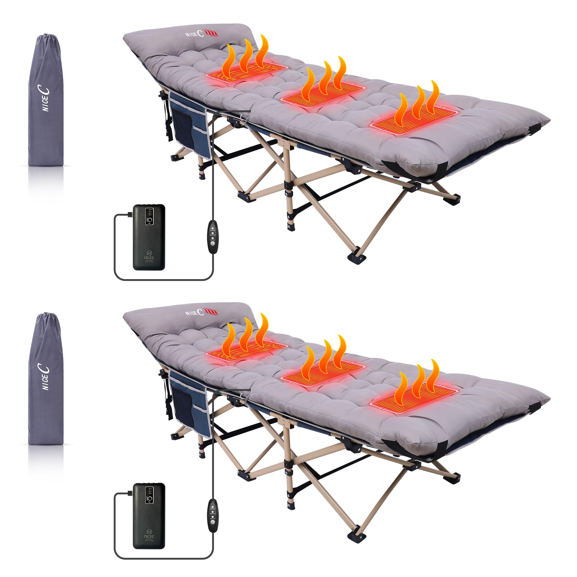 Nice C Camping Cots, Camping Cots with Mattress, for Adults, Folding Cot, with Pillow, Carry Bag & Storage Pocket, Extra Wide St