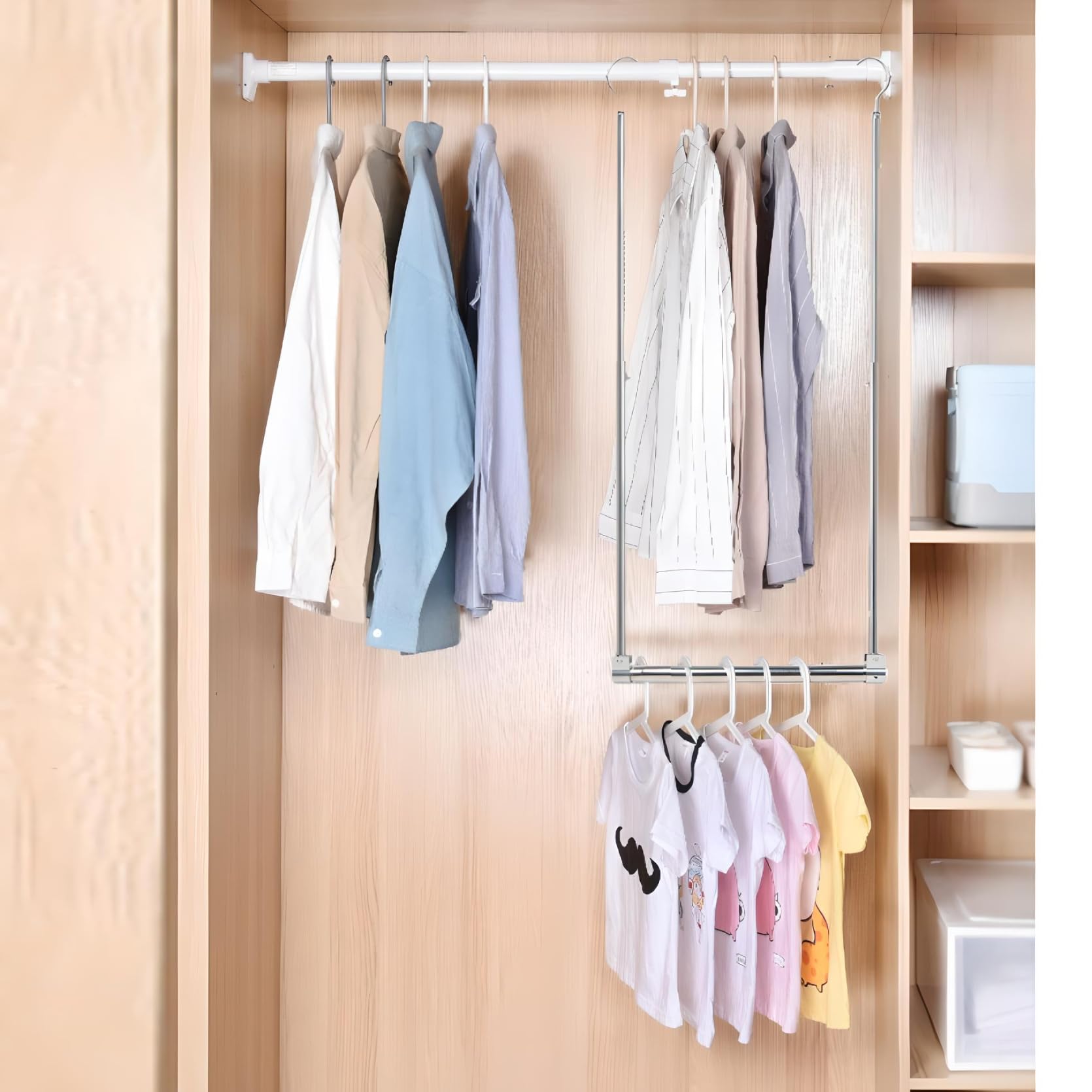 Adjustable Hanging Closet Rod, Extender Hanging Rod, Closet Hanging Organizer, Heavy Duty Closet Bar, Hanging Rod (2 Pack, Chrom