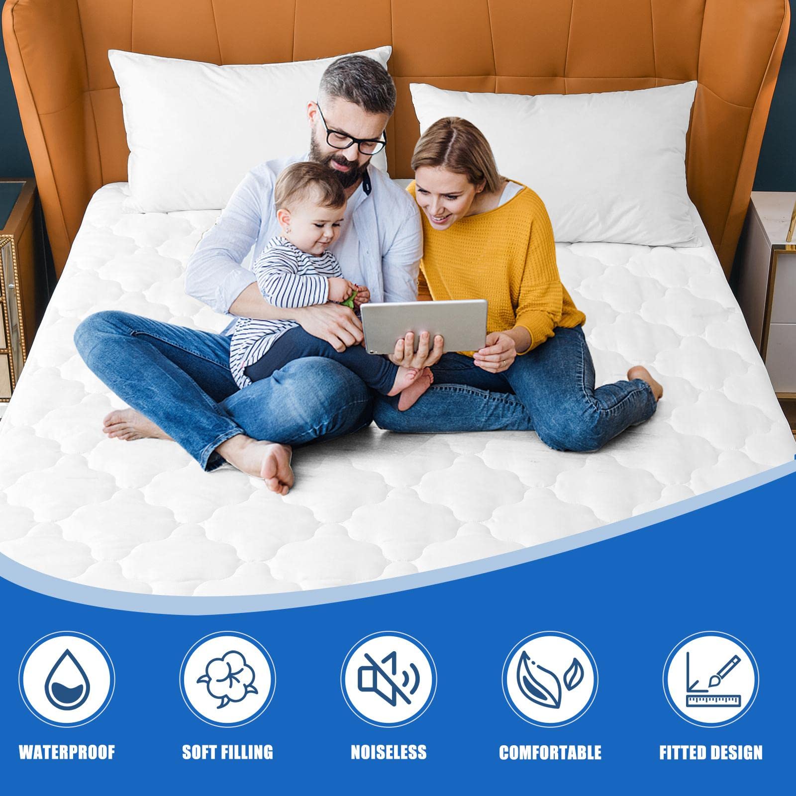 Jamrest Waterproof Mattress Protector Twin Xl Size, 6''-21'' Deep Pocket Fitted Quilted Mattress Pad Cover, Breathable Hollow Co
