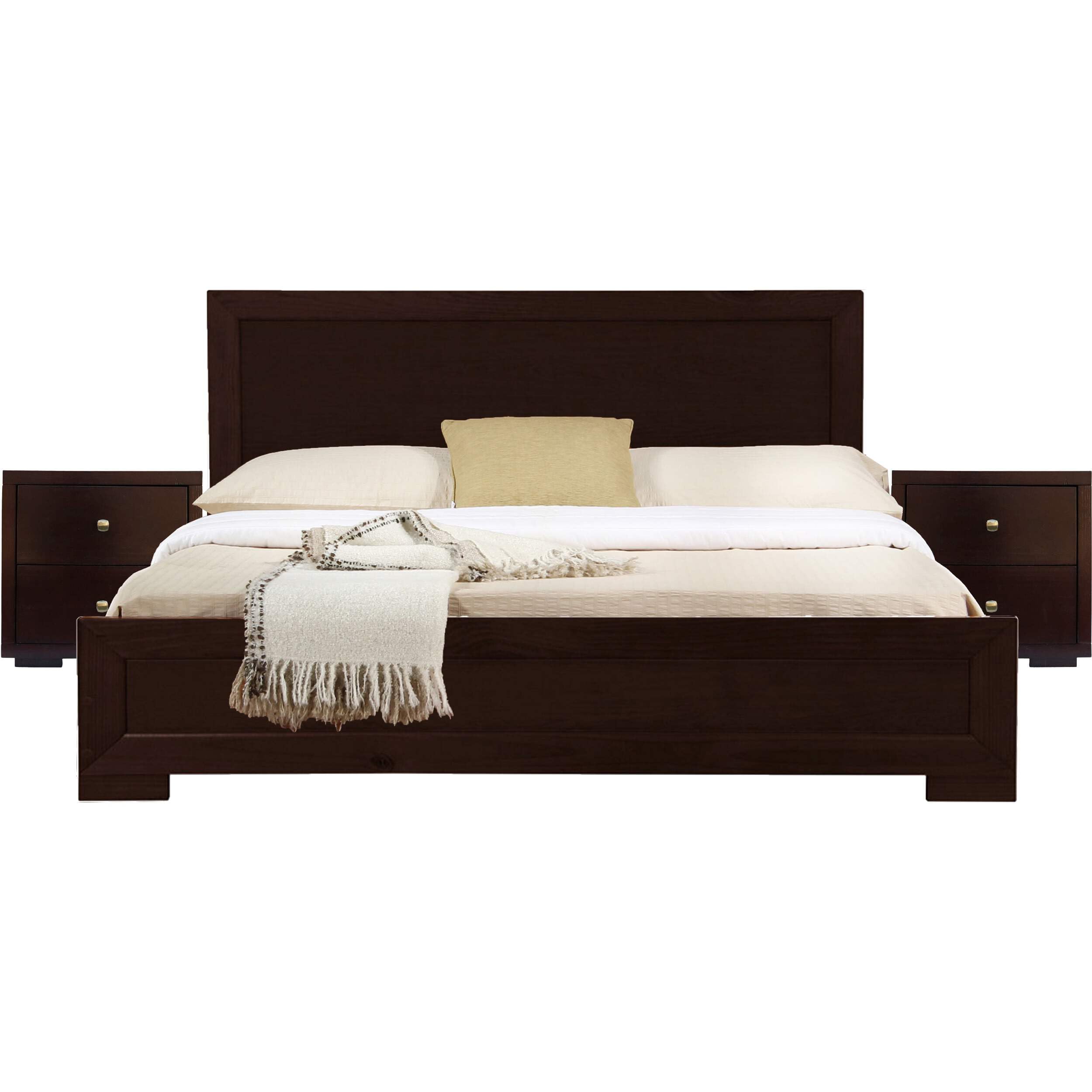 Camden Isle Trent Wooden Platform Bed in Espresso, King with 2 Nightstands