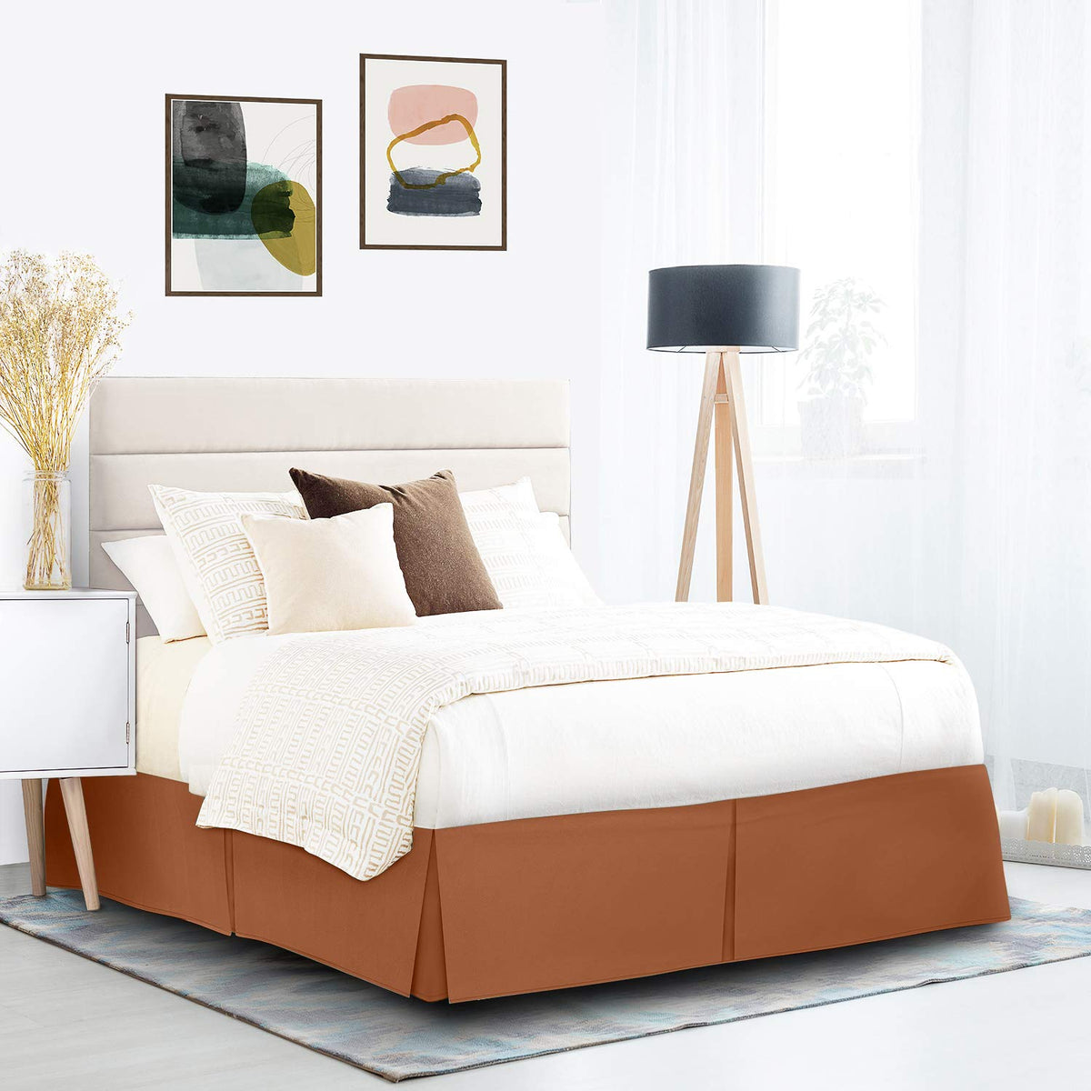 Nestl Rust Bed Skirt Cal King Size - Cal King Bed Skirt 14 Inch Drop - Brushed Microfiber Bed Skirts - Hotel Quality Pleated Bed