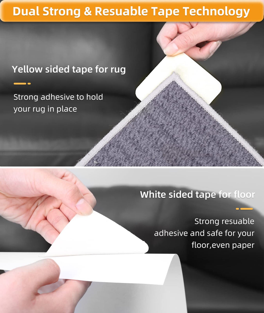 Home Techpro 12 Pcs Gripper For Rug For Hardwood Floors, Double Sided Reusable Under Rug Carpet Tape Stickers, Rug Anti Slip Gri